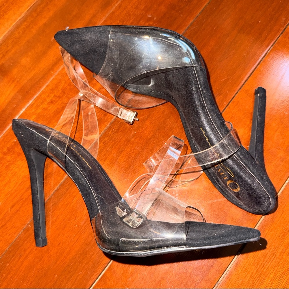Elegant Black Stiletto Heels with Clear Straps
